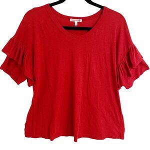 Sundry Sz S 44" Bust T Shirt Heather Tuscan Red Flutter Ruffled Sleeve Oversized